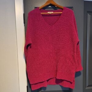 American Eagle Outfitters Deep Pink V-Neck Sweater